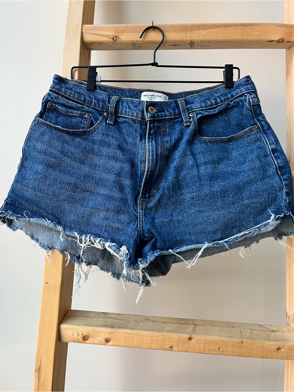 Abercrombie & Fitch Dark Blue Distressed Denim Cutoff Shorts